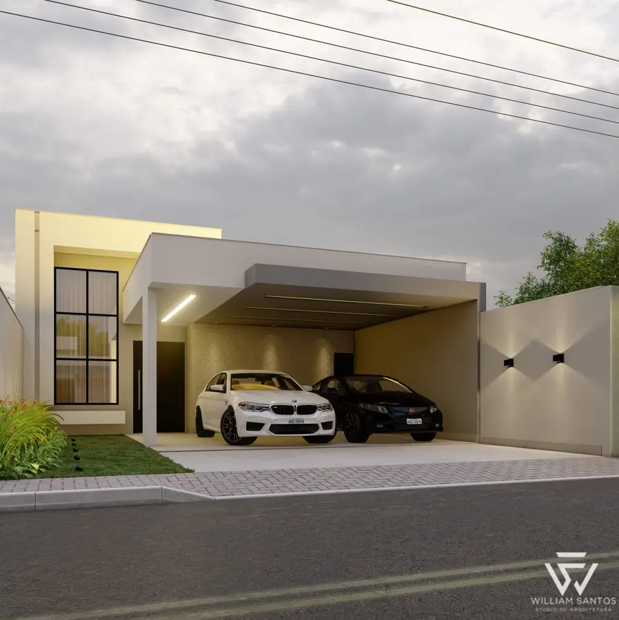 Residência com garagem para dois carros e arandelas